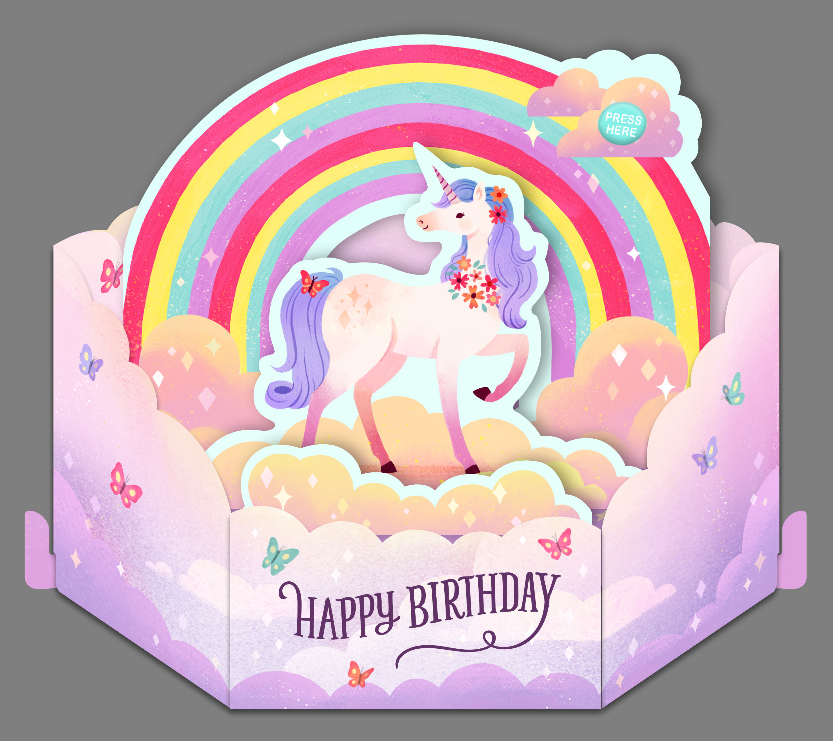 Unicorn Rainbow Musical 3D Pop-Up Birthday Card With Light, , hgs-image