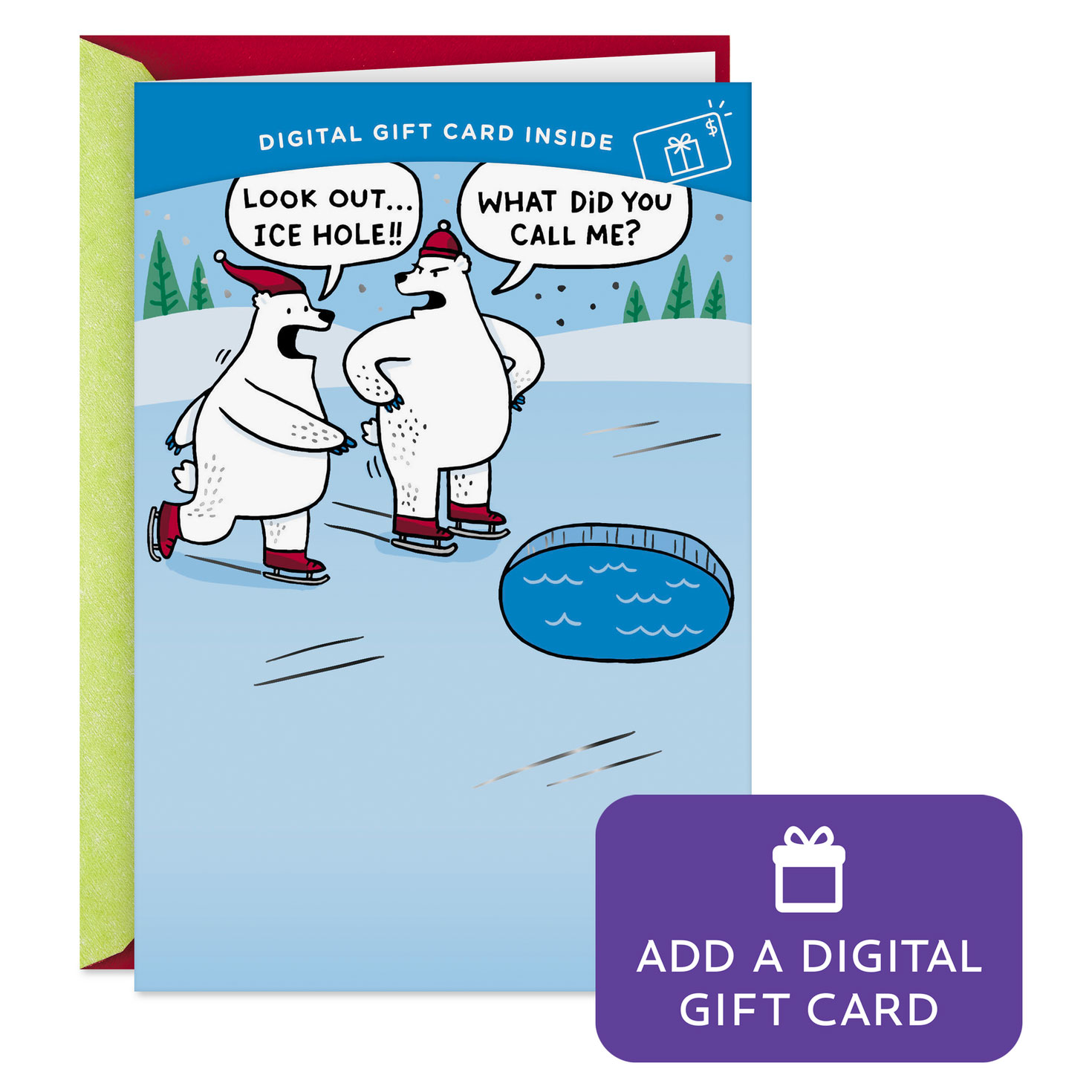 Ice Hole Skating Polar Bears Gift Card Greeting Funny Christmas
