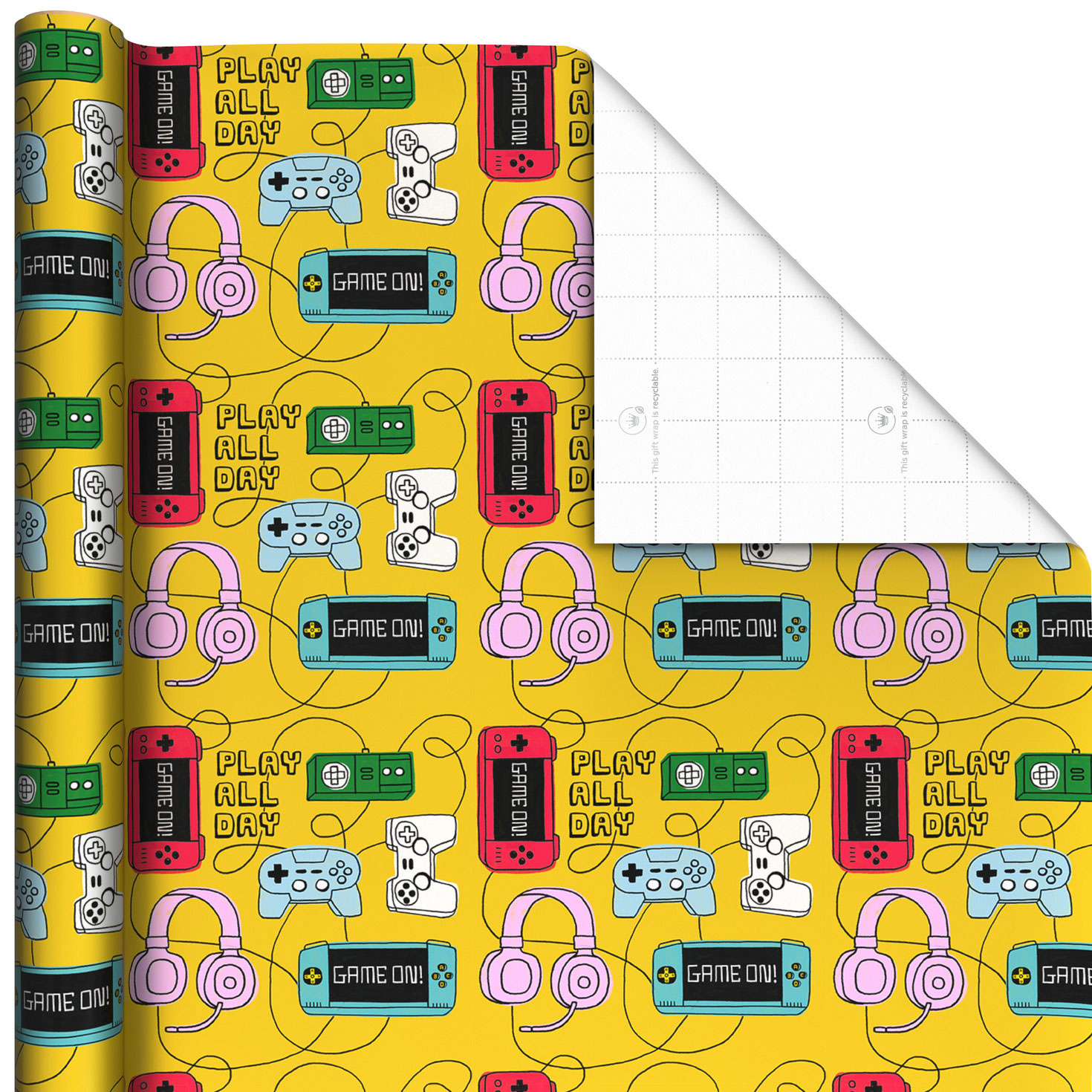 Gaming Gadgets on Yellow Wrapping Paper, 20 sq. ft., , large