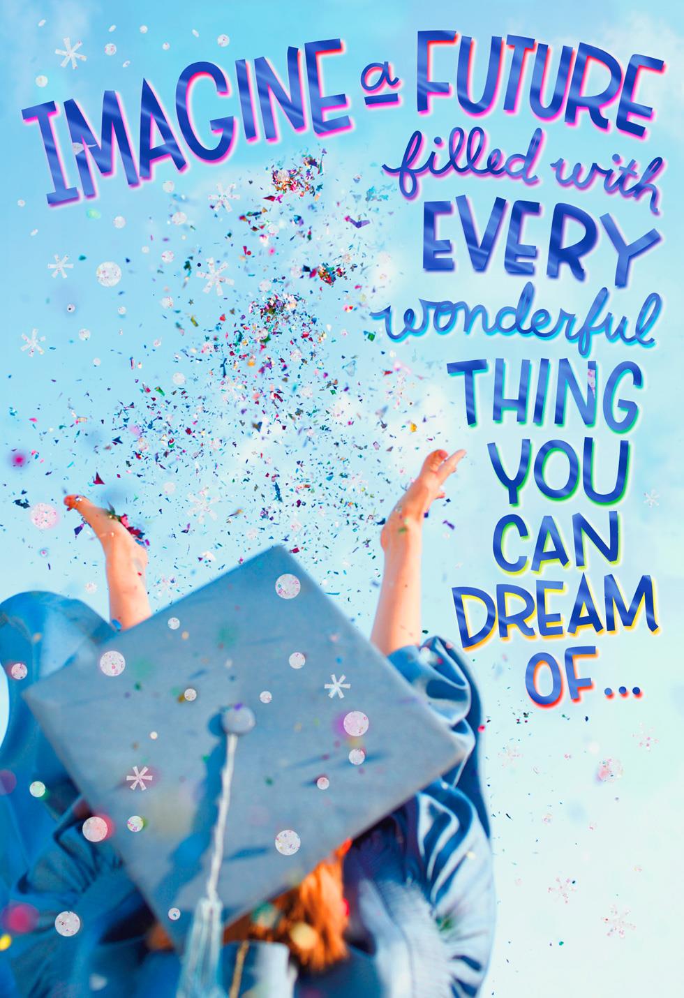 confetti swirls and dreams graduation card greeting