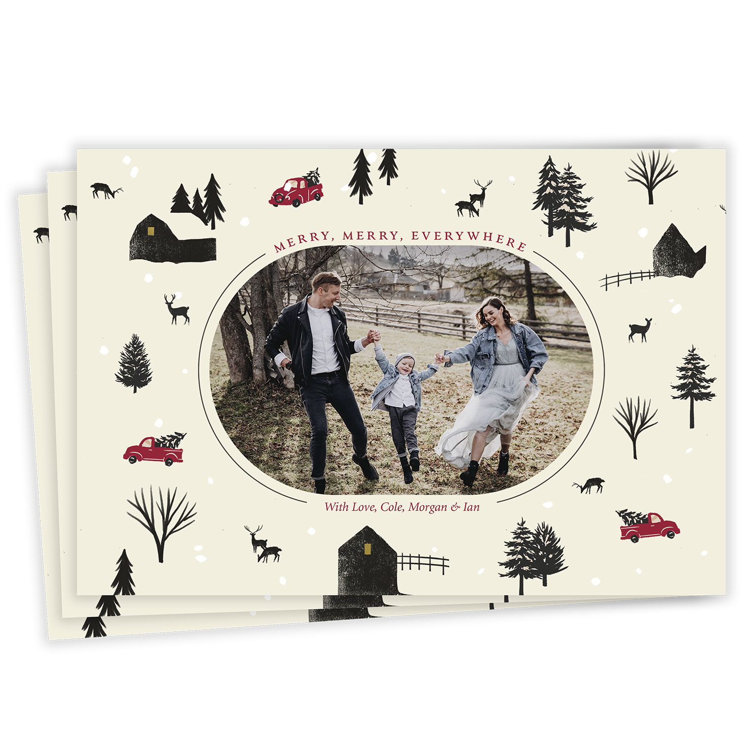 Woodland Farm Truck Flat Christmas Photo Card, , large
