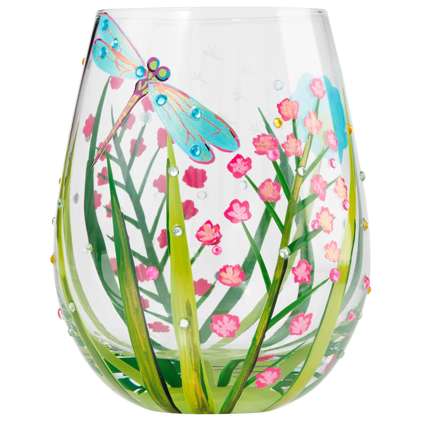 Lolita® Dragonfly Handpainted Stemless Wine Glass, 20 oz. Wine