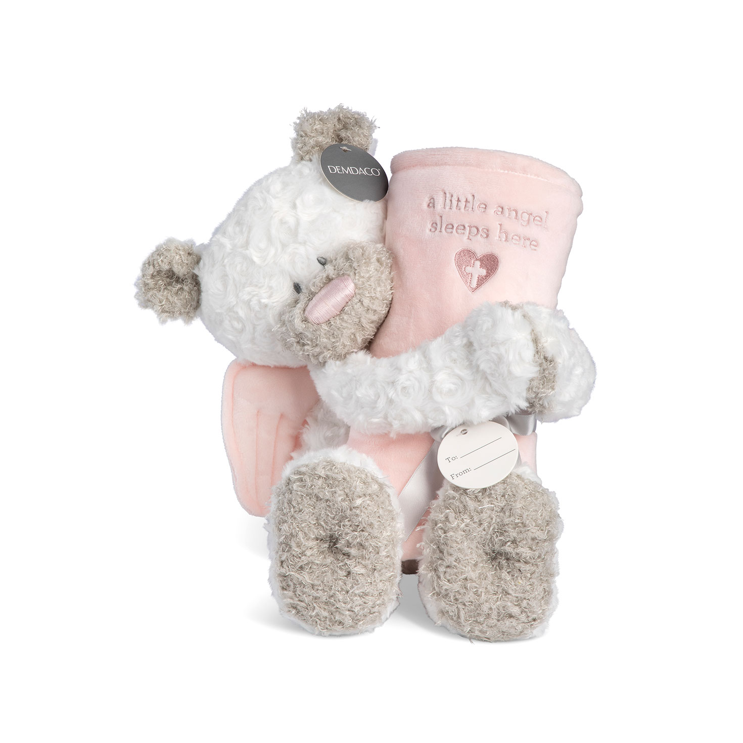Demdaco Guardian Angel Bear and Pink Blanket Set of 2 Baby Clothes Essentials Hallmark