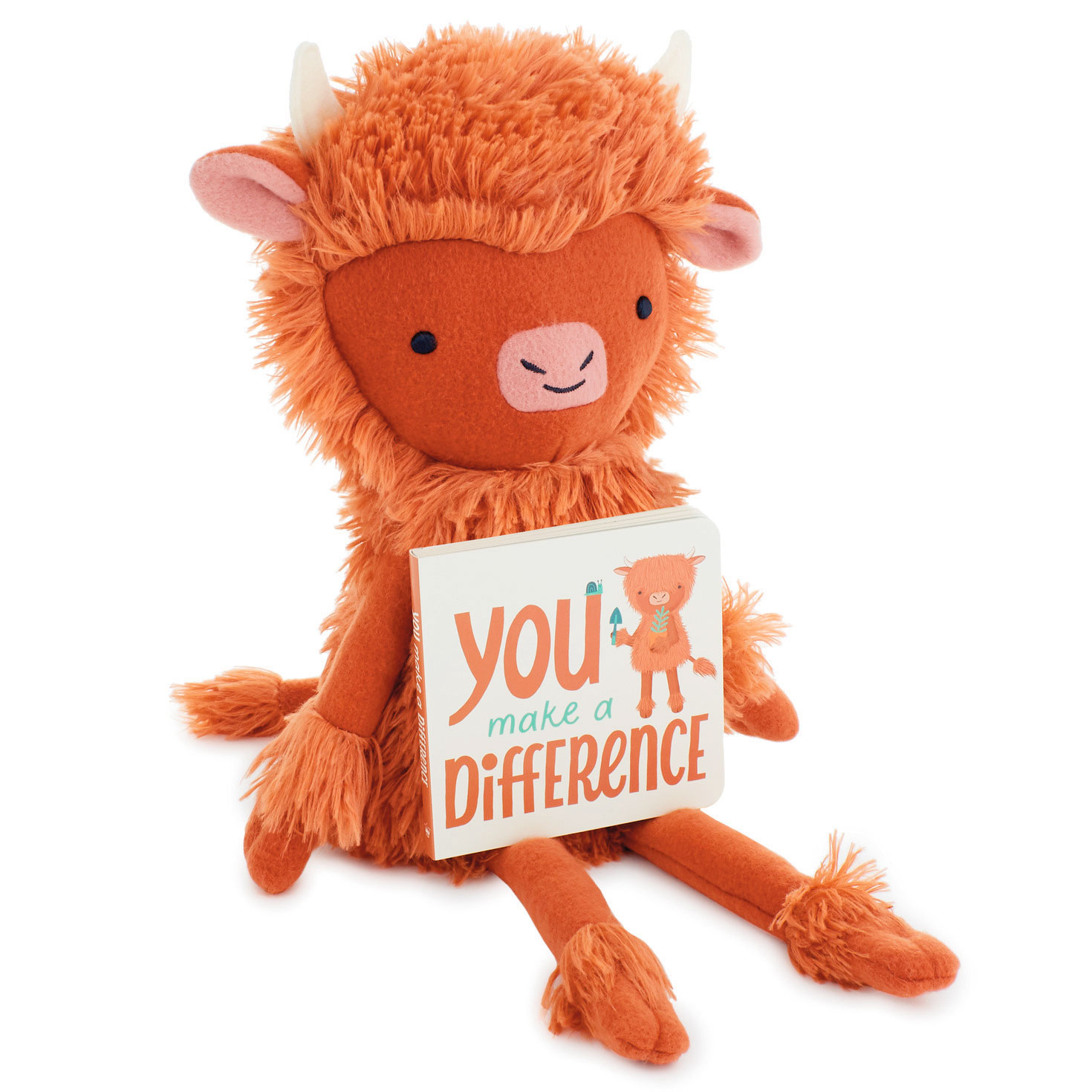 MopTops Highland Cow Stuffed Animal With You Make a Difference