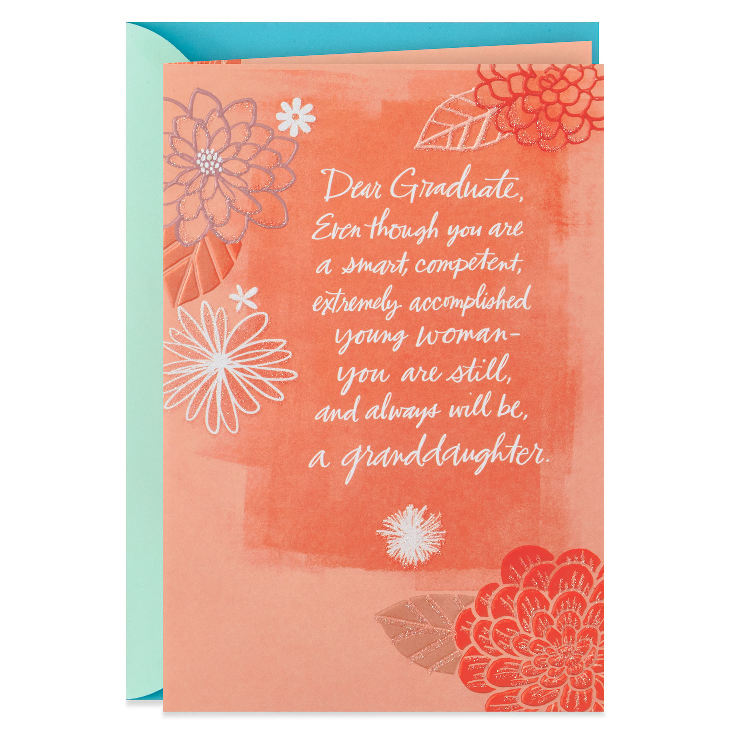flowers on coral graduation card for granddaughter