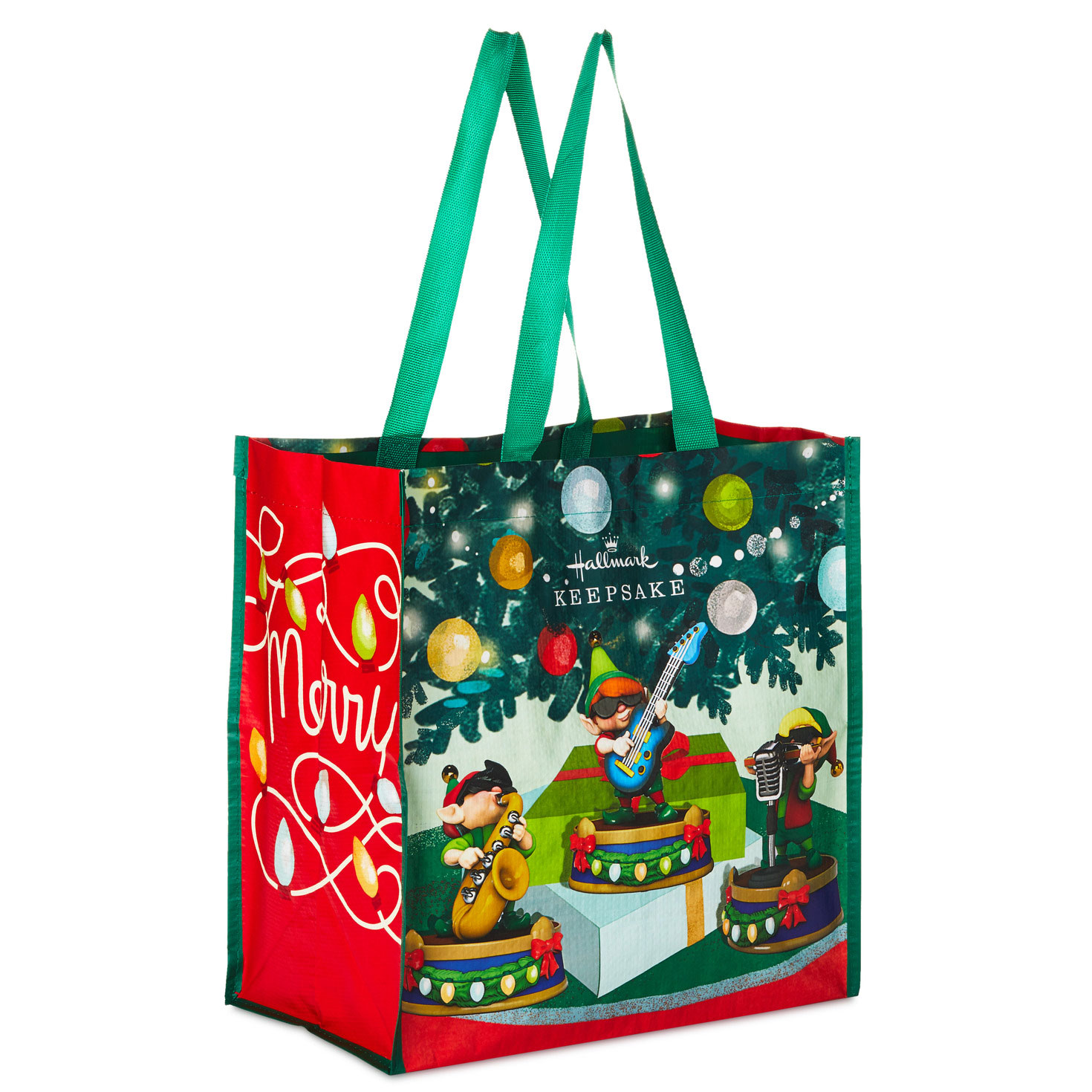 North Pole Tree Trimmers Band Reusable Tote Bag 13.75 Keepsake Ornaments Hallmark