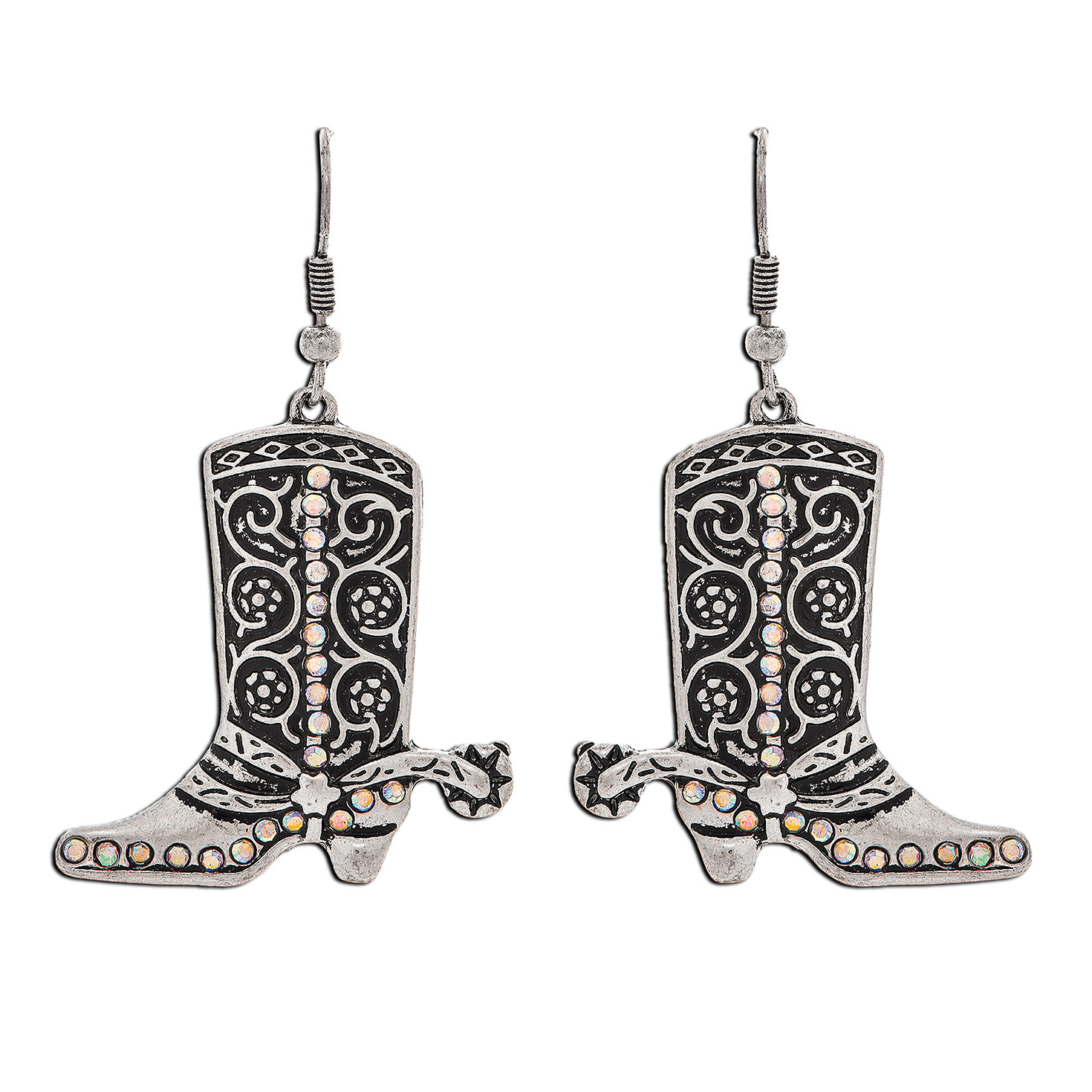Cowboy boot earrings silver discount