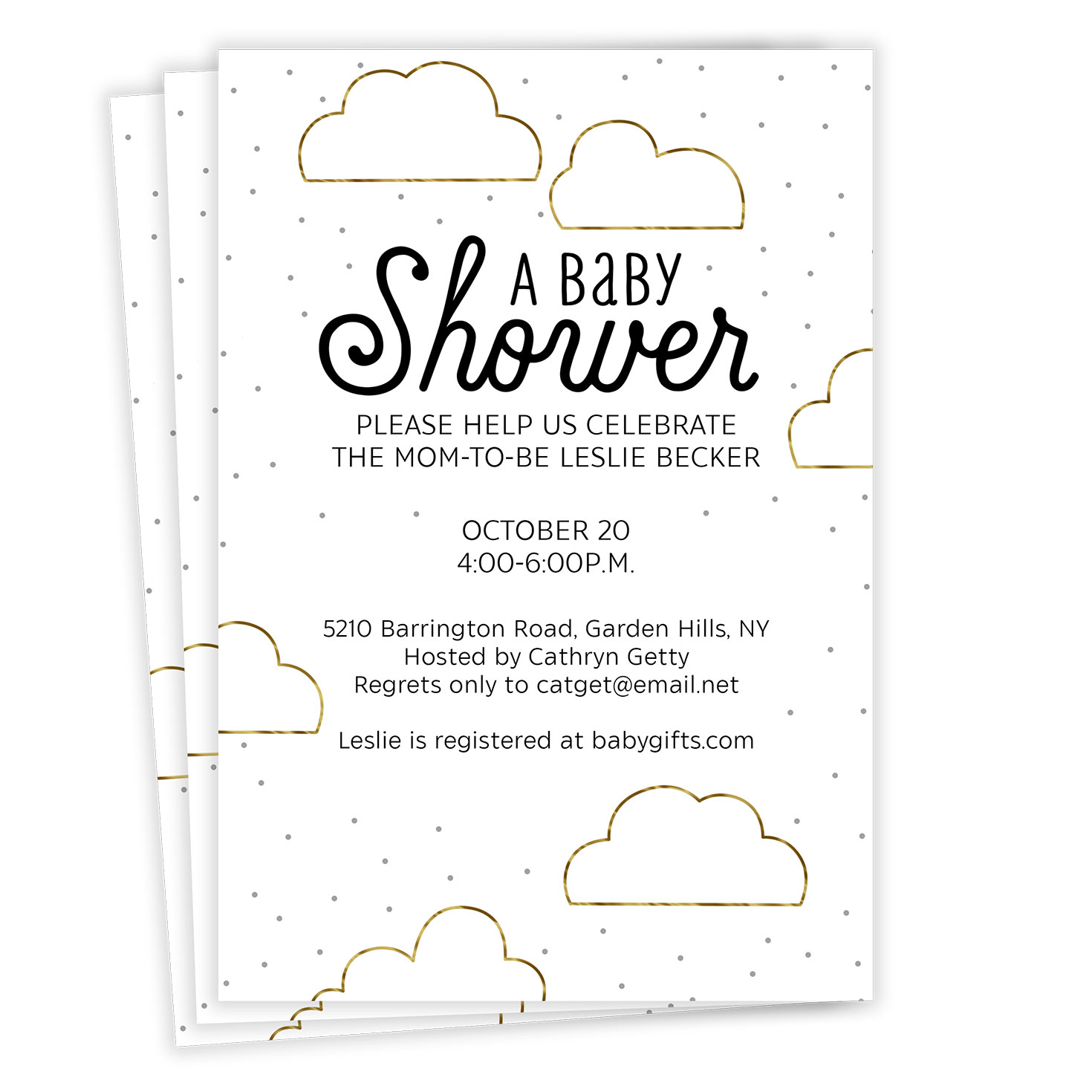 Elegant Clouds and Dots Flat Baby Shower Invitation, image size:1470x1470