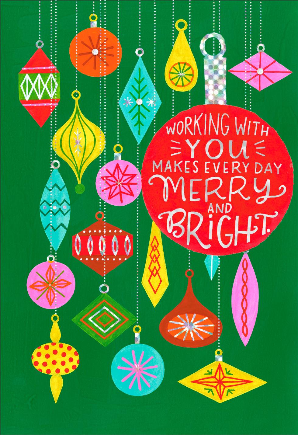 Colorful Ornaments Christmas Card For Coworker Greeting