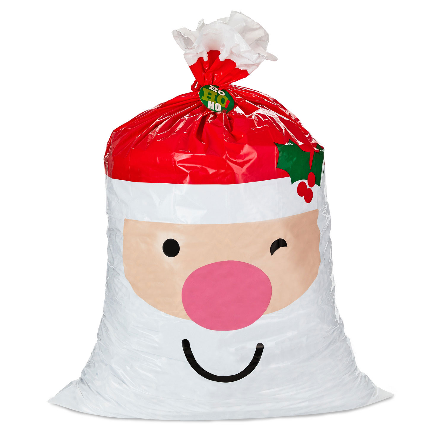 56 Smiling Santa Giant Plastic Christmas Gift Bag With Tag and Tie Gift Bags Hallmark
