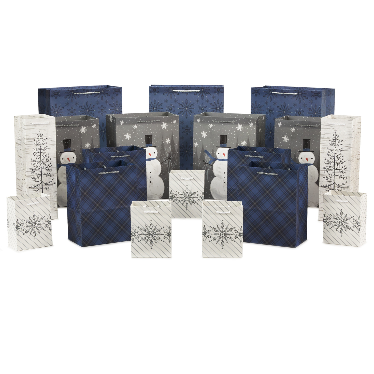 Bulk Blue and Gray 18 Pack Holiday Gift Bags Assorted Sizes and Designs Gift Bags Hallmark