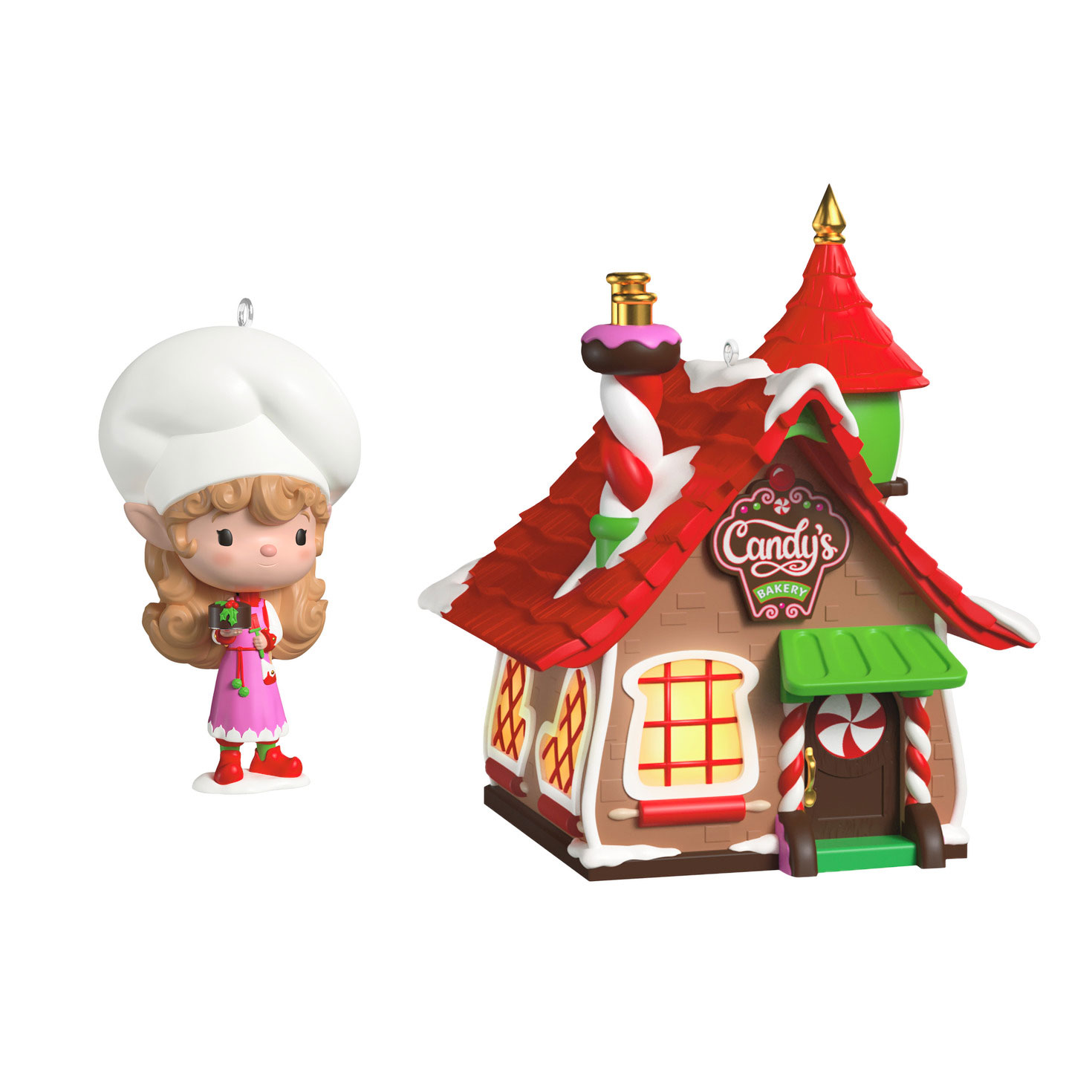 Candy's Bakery and Elf Keepsake Ornaments front