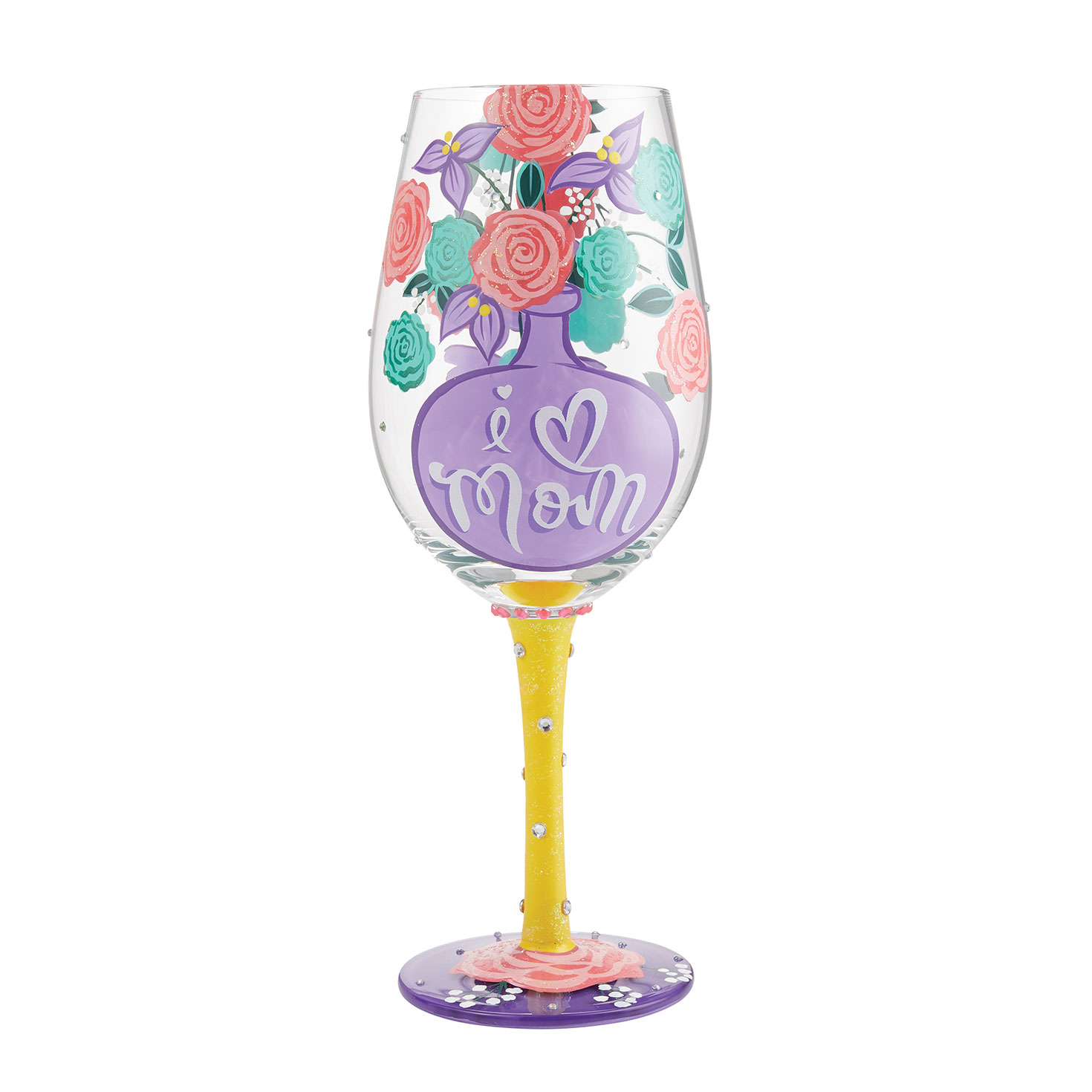 Lolita I (Heart) Mom Handpainted Wine Glass, 15 oz. Wine Glasses