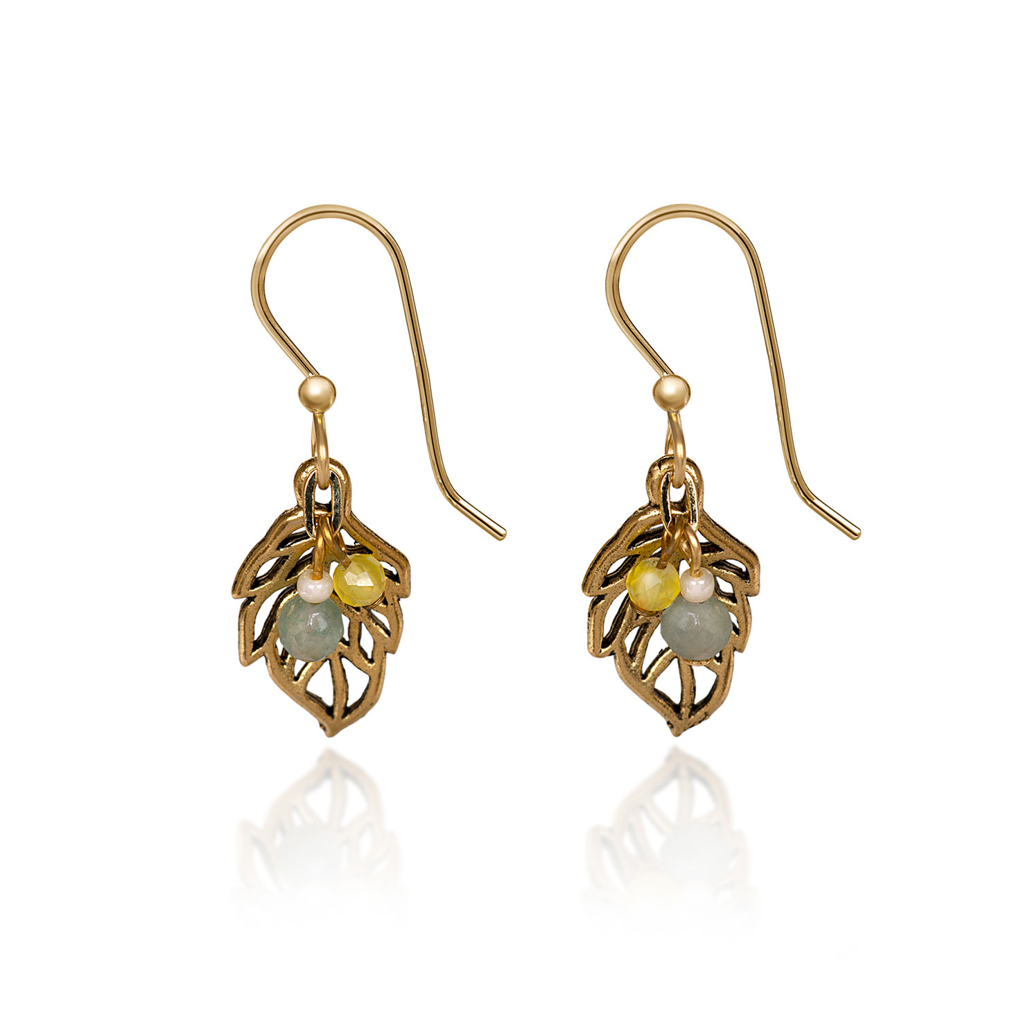 Silver Forest Gold-Tone Open Leaf Beaded Metal Drop Earrings