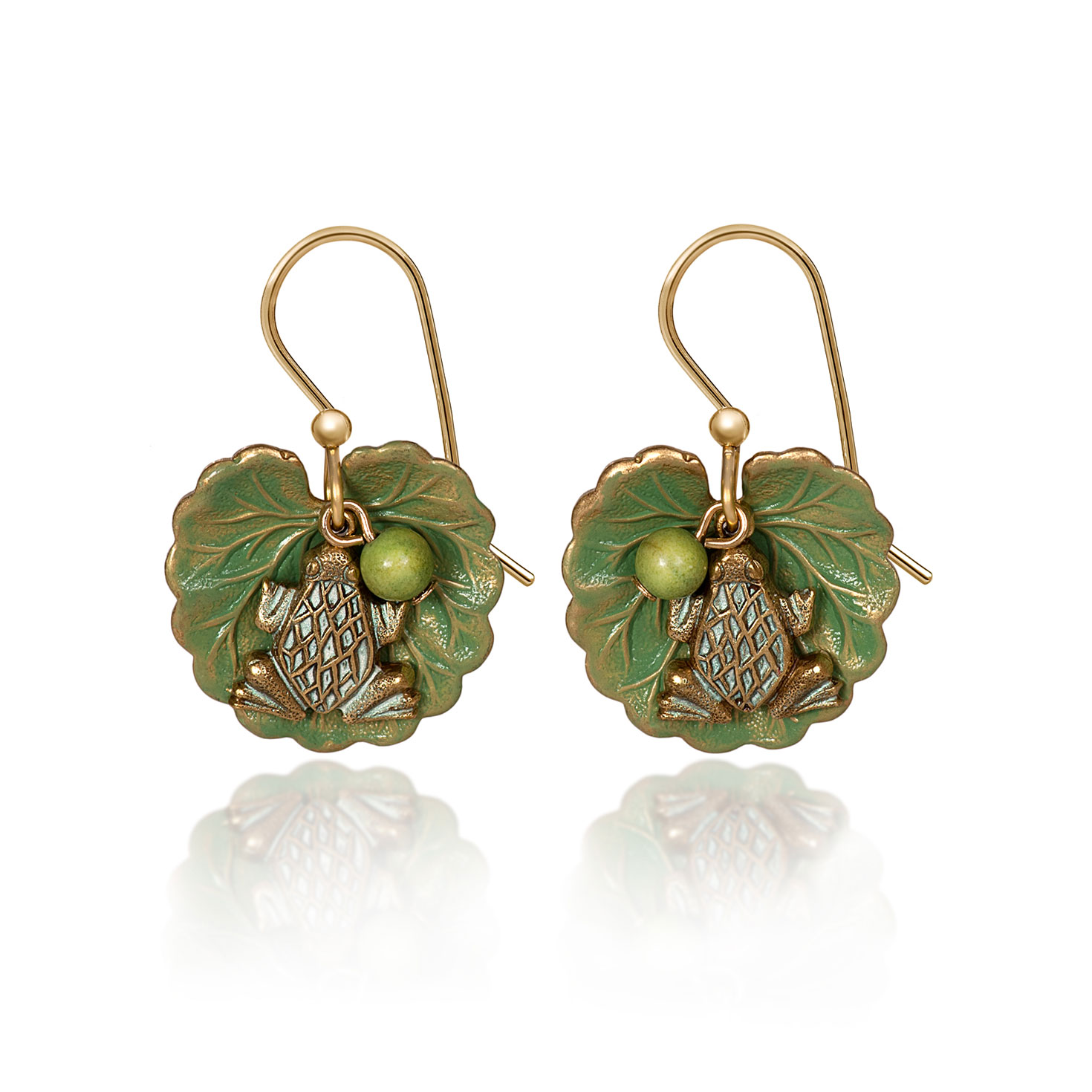 Silver Forest Frog on Lily Pad Layered GoldTone Metal Drop Earrings