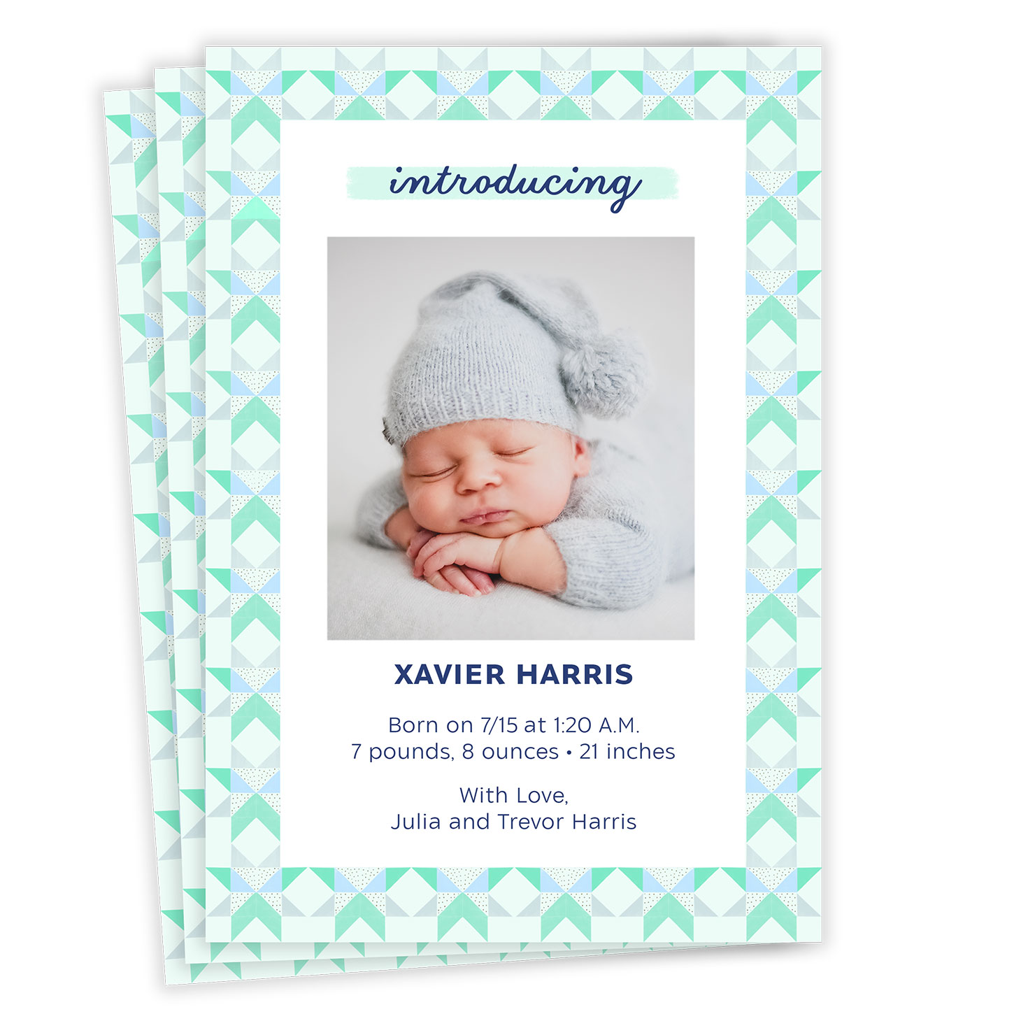 Blue Quilt Pattern Introducing Birth Announcement - Announcements ...