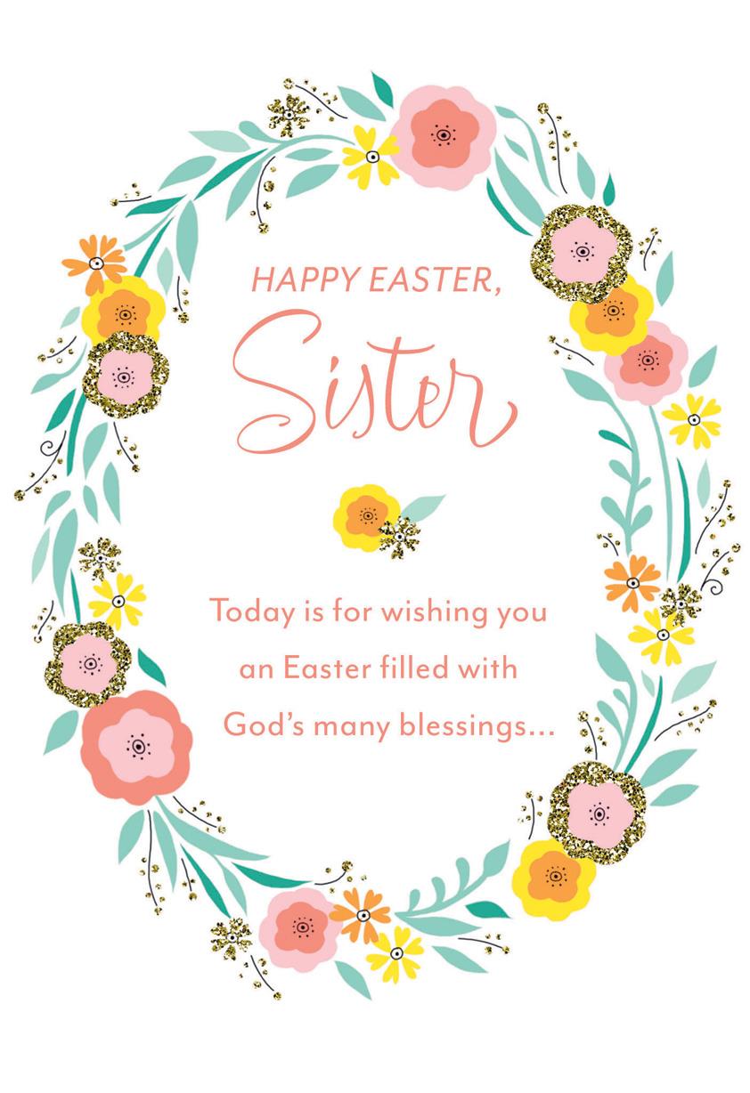 spring wreath religious easter card for sister greeting