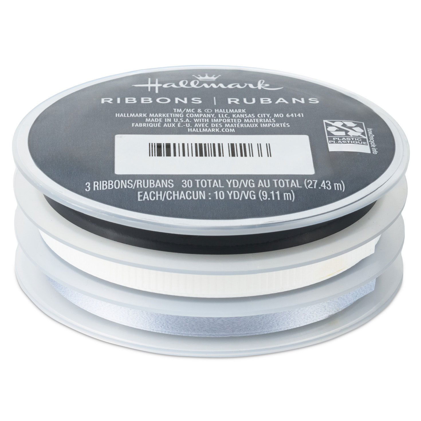 Hard Ribbons White/Matte Silver/Metallic Black 3-Pack Curling Ribbon, 90' total ...
