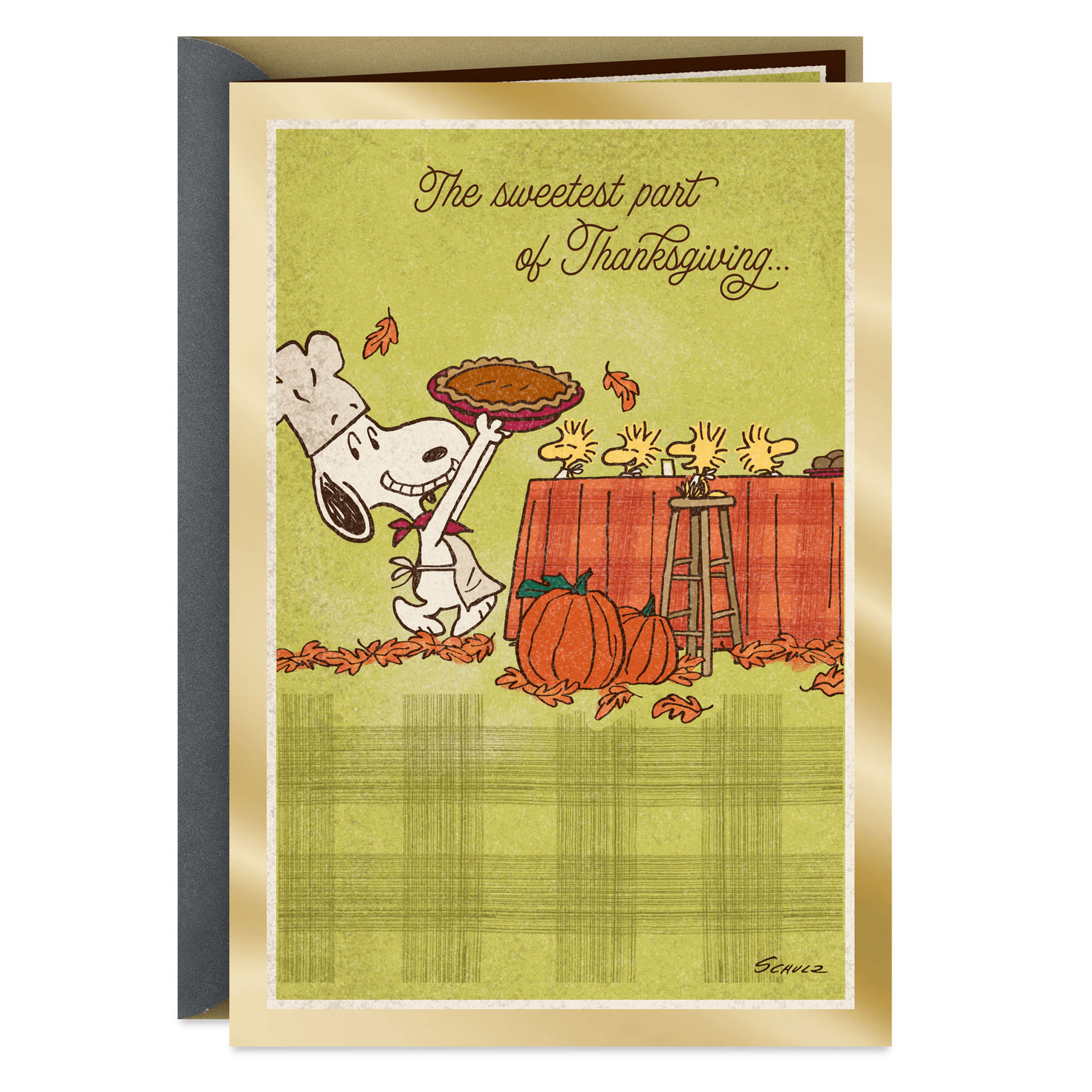 Peanuts® Snoopy and Woodstock Sharing the Love Thanksgiving Card, , large