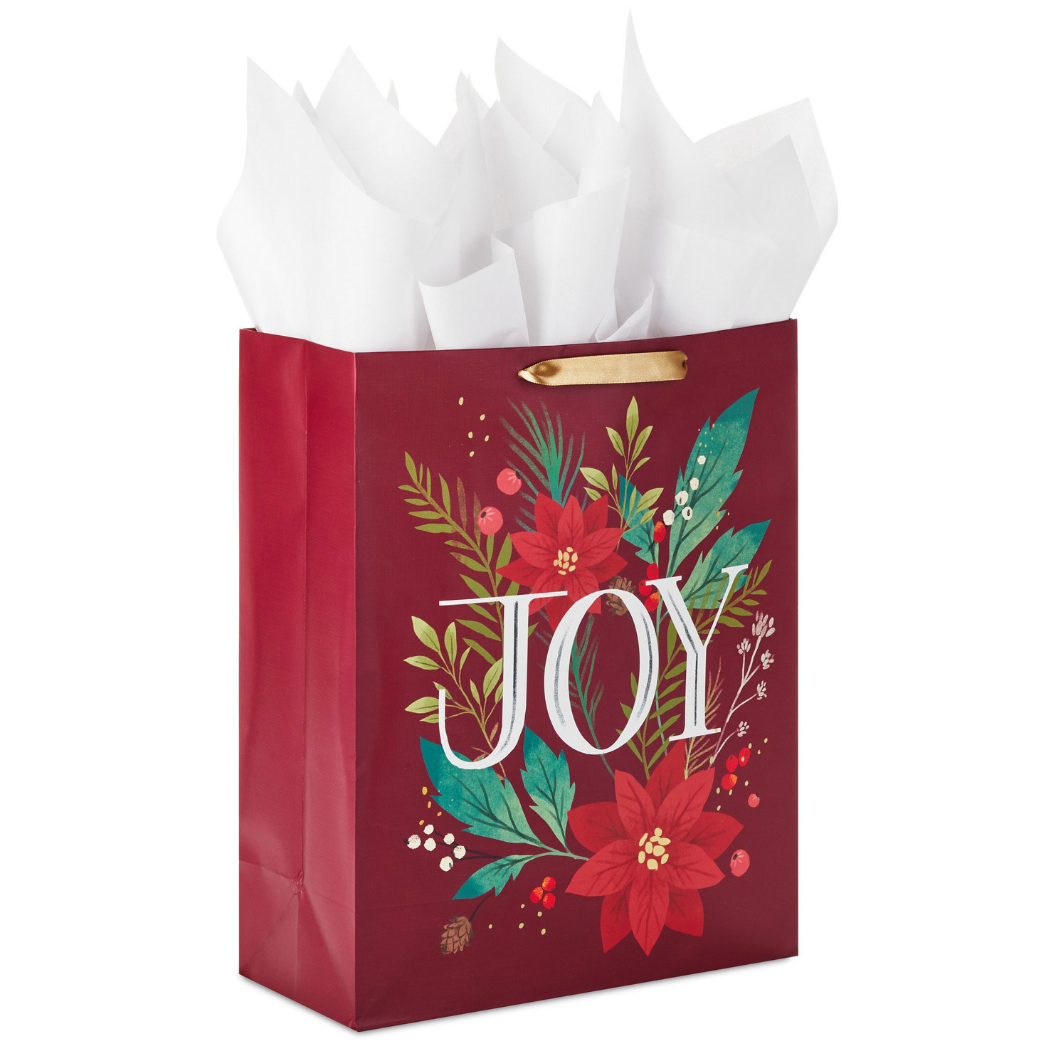 15.5 Joy and Poinsettia Extra Large Holiday Gift Bag With Tissue Paper Gift Bags Hallmark