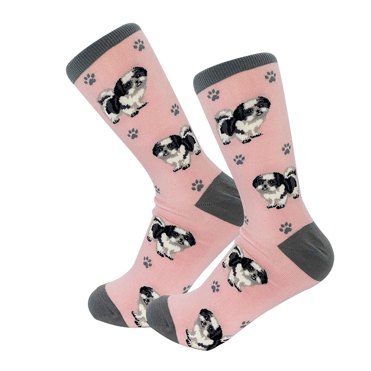 E&S Pets Black and White Shih Tzu Novelty Crew Socks - Socks