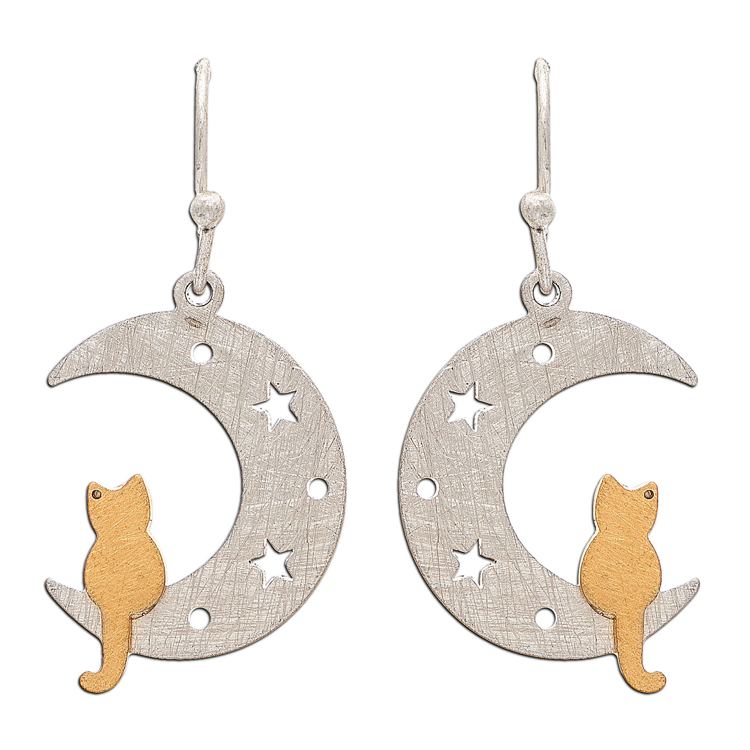 Rain Jewelry Cat in Moon Matte Mixed Metal Earrings  display picture 1