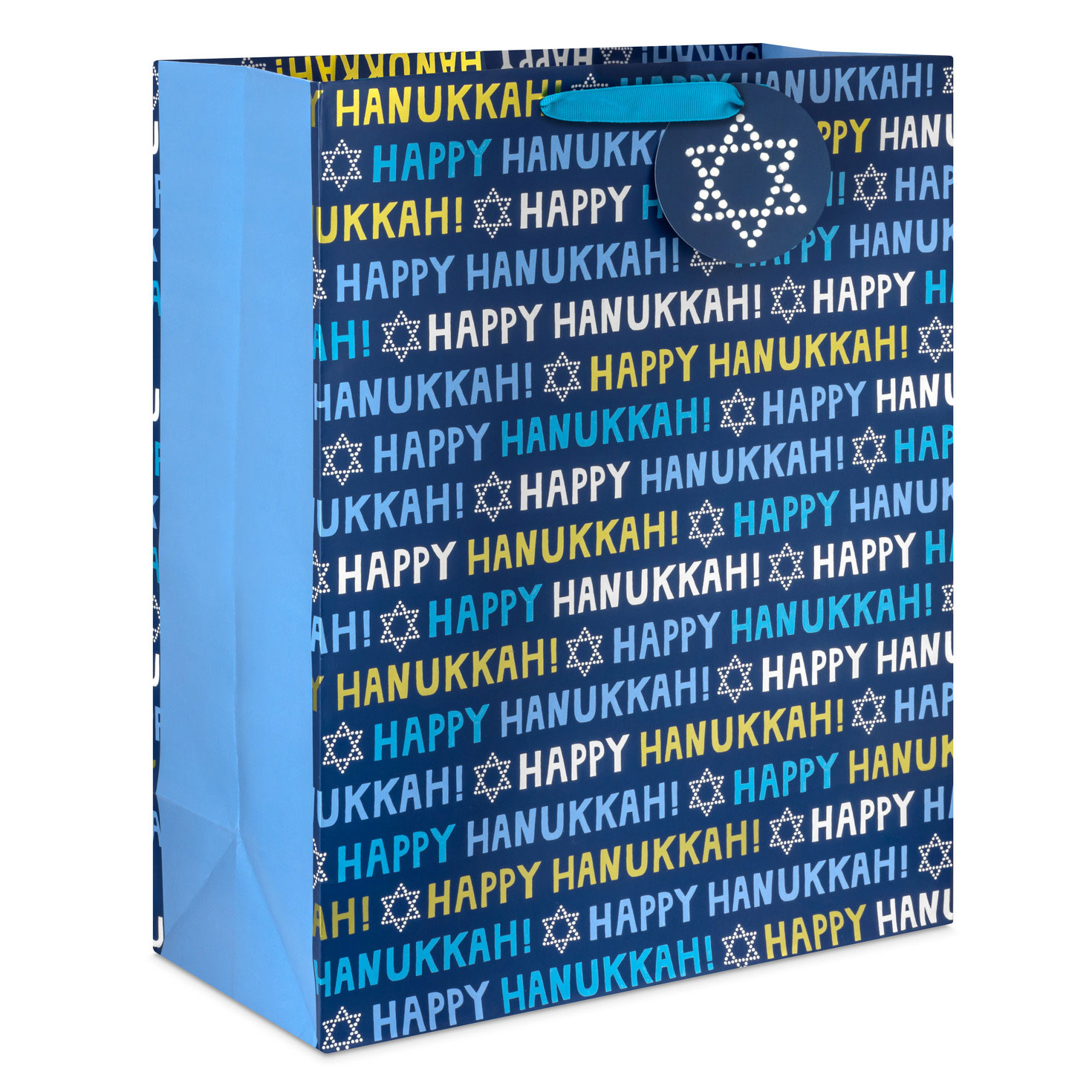 15.5 Happy Hanukkah on Metallic Blue Extra Large Gift Bag Gift Bags Hallmark