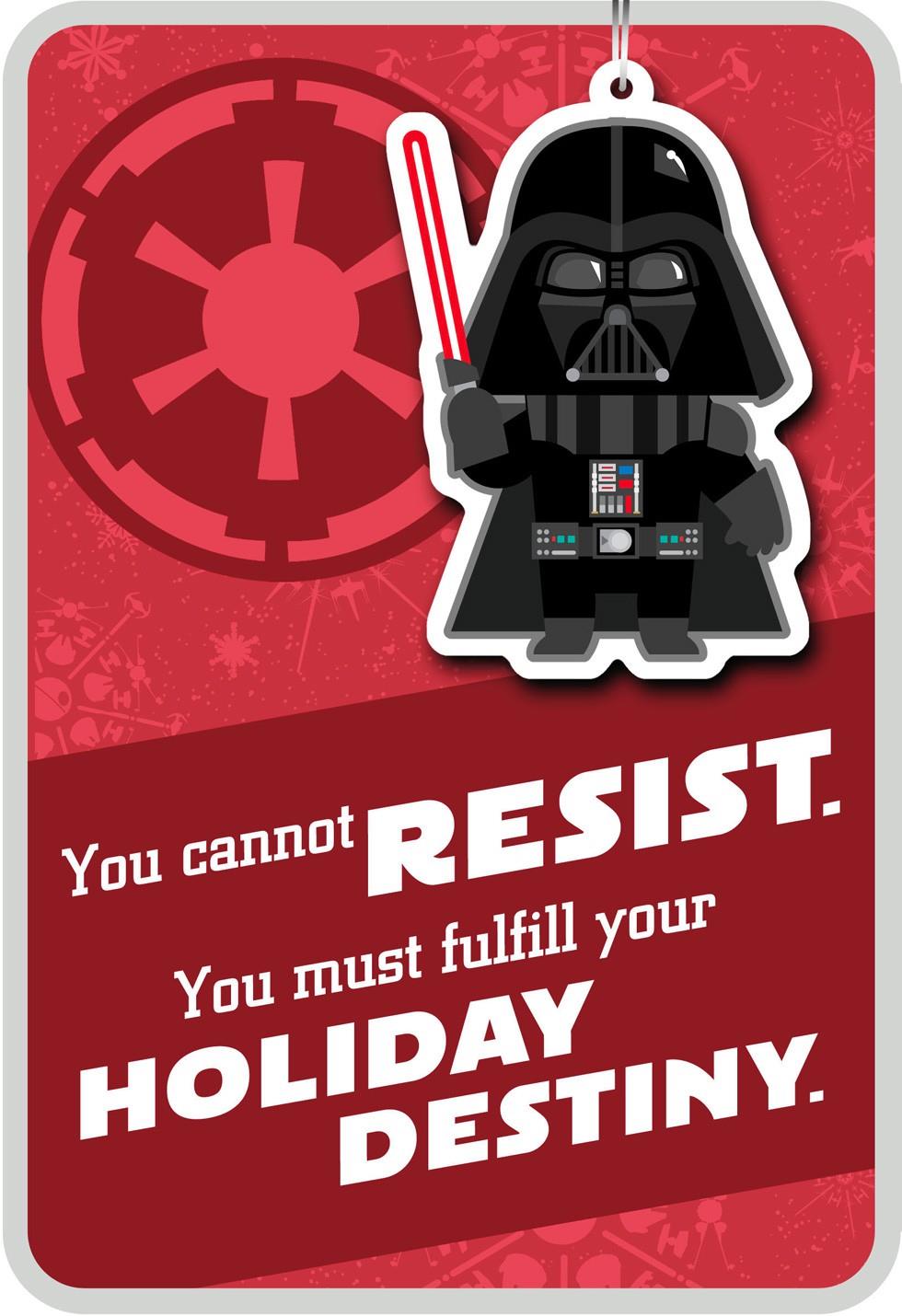 Merry Side Darth Vader™ Christmas Card With Ornament 