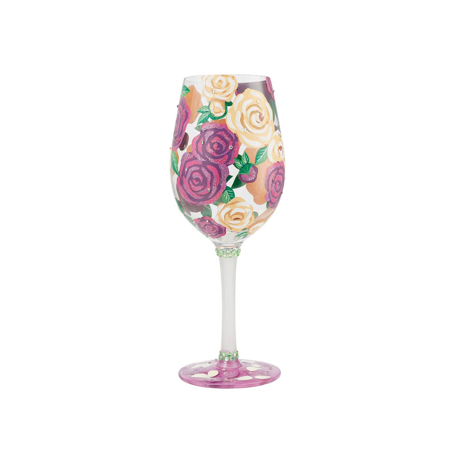 Lolita Coming Up Roses Handpainted Wine Glass, 15 oz. Wine Glasses