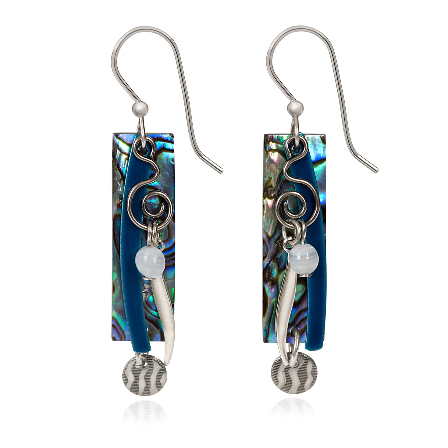 Silver Forest Rectangle With Coil and Beads Drop Earrings