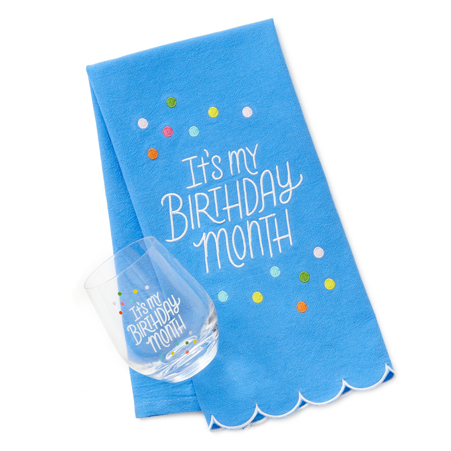 Birthday Month Tea Towel and Wine Glass Bundle, , large