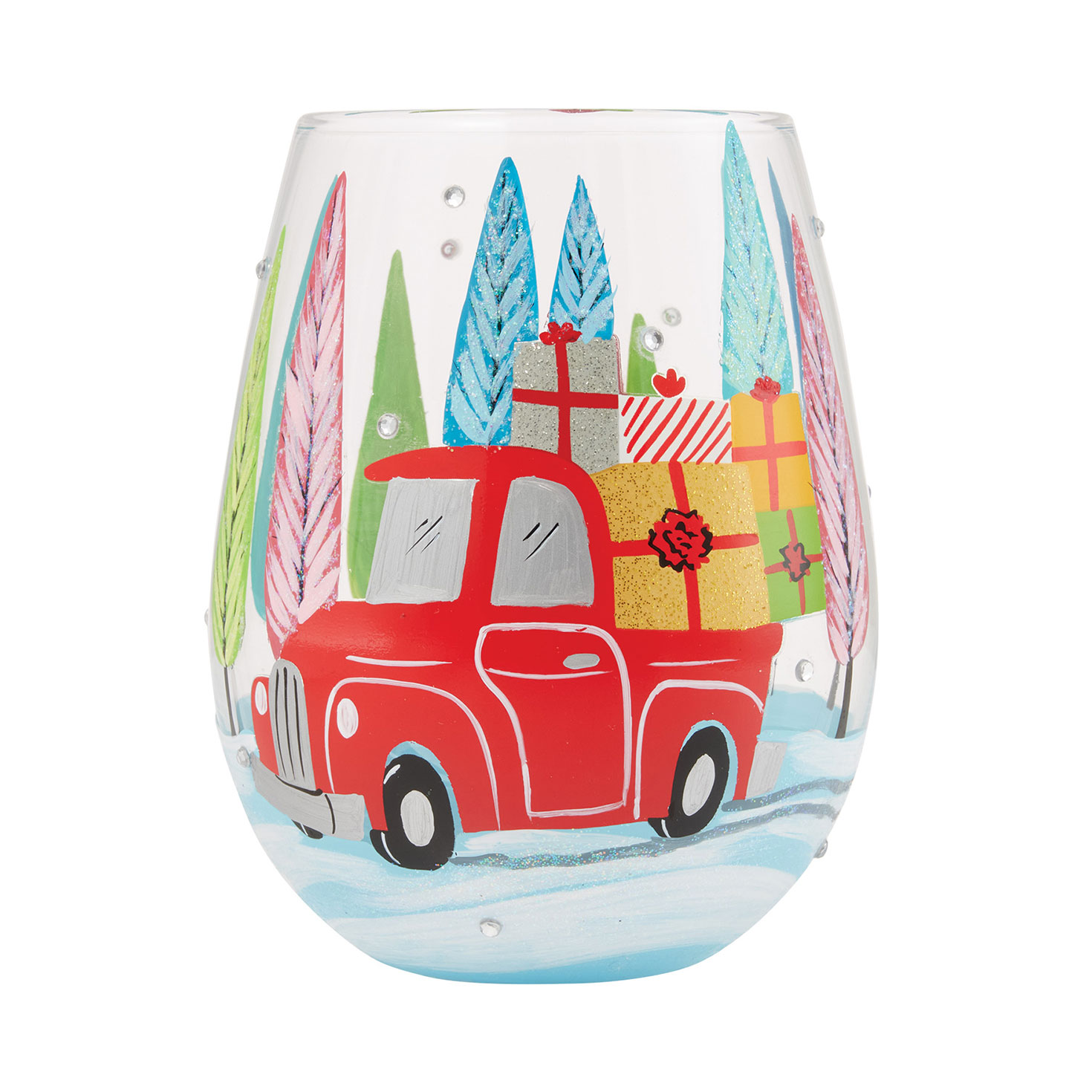 Lolita Christmas Haul Handpainted Stemless Wine Glass, 20 oz
