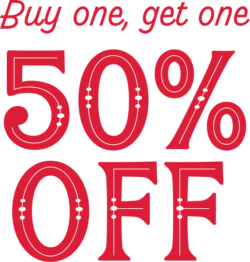 Buy one, get one 50% off