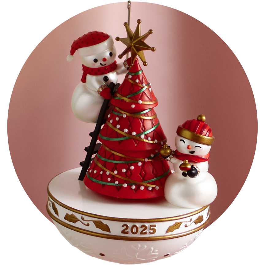 Dated Christmas tree and snowmen ornament.