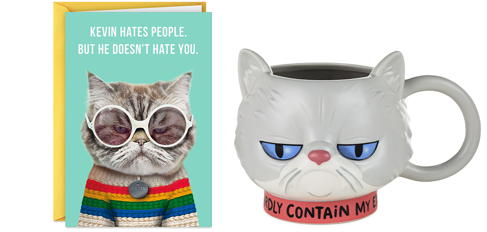 Kevin the Cat greeting card and mug